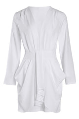 Long Sleeve Plunge Ruched Party Dress