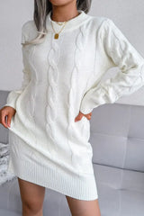 Braided Knit Long Sleeve Sweater Dress Without Belt