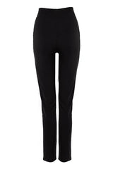 PU Leather Patch Zipper Design High Waist Skinny Pants