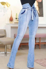 High Waist Tied Detail Bootcut Jeans