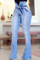 High Waist Tied Detail Bootcut Jeans