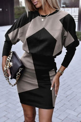 Colorblock Long Sleeve Casual Dress