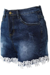 Crochet Lace Pockets Denim Shorts