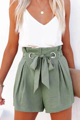 Ruched High Waist Eyelet Tied Detail Shorts