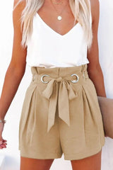 Ruched High Waist Eyelet Tied Detail Shorts