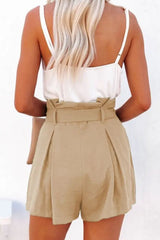 Ruched High Waist Eyelet Tied Detail Shorts