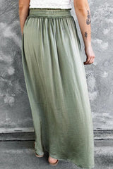 Flowy Drawstring Shirred Slit Skirt