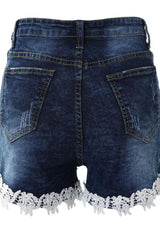 Crochet Lace Pockets Denim Shorts