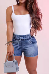 Drawstring High Waist Denim Shorts