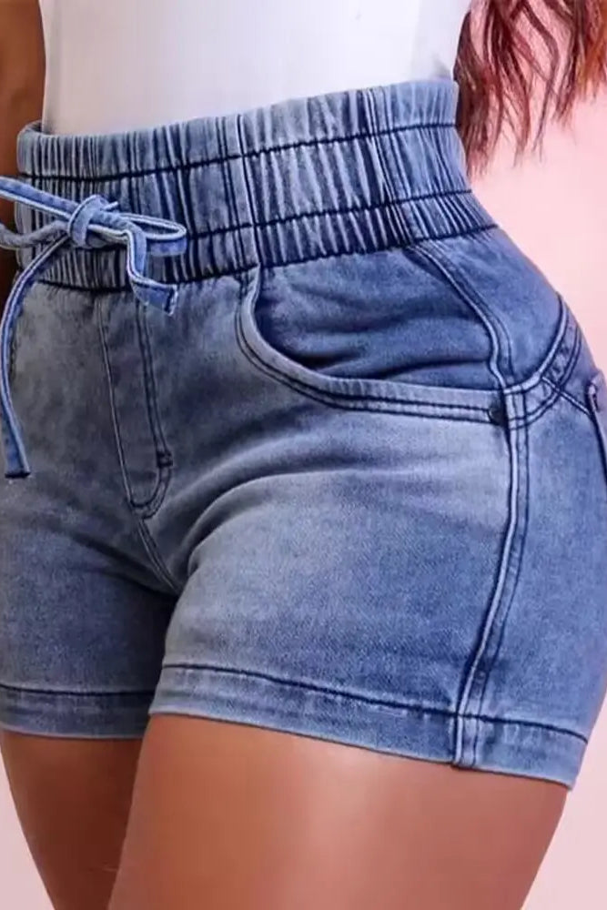 Drawstring High Waist Denim Shorts