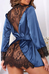 Eyelash Crochet Lace Satin Robe