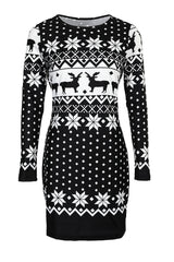 Christmas Long Sleeve Snowflake Elk Print Bodycon Dress