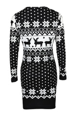 Christmas Long Sleeve Snowflake Elk Print Bodycon Dress