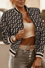 Geometric Print Long Sleeve Zip Up Jacket