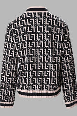 Geometric Print Long Sleeve Zip Up Jacket