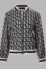 Geometric Print Long Sleeve Zip Up Jacket