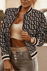 Geometric Print Long Sleeve Zip Up Jacket