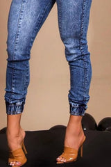 Drawstring High Waist Cuffed Jeans