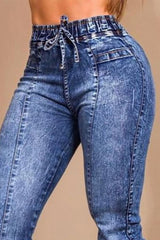 Drawstring High Waist Cuffed Jeans