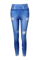 Denim Pattern Print High Waist Butt Lift Leggings