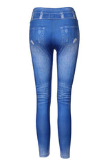 Denim Pattern Print High Waist Butt Lift Leggings