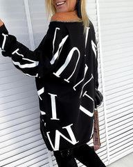 Letter Print Long Sleeve Casual Sweatshirt