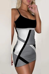 Geometric Print Spaghetti Strap Backless Bodycon Dress