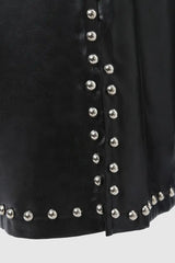 Studded Decor Pocket Design PU Leather Wide Leg Pants