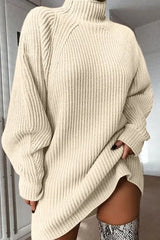 High Neck Chunky Knit Sweater Dress