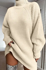 High Neck Chunky Knit Sweater Dress