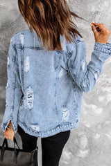 Gray Distressed Buttons Washed Denim Jacket