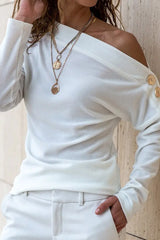 Skew Neck Button Design Top