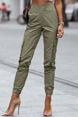 High Waist Pocket Button Design Cargo Pants