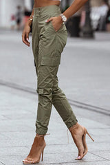 High Waist Pocket Button Design Cargo Pants