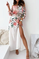 Floral Print Off Shoulder Slit Dress