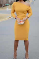 Solid Skew Neck Bodycon Dress