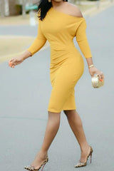 Solid Skew Neck Bodycon Dress