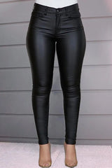 PU Leather High Waist Single Button Pants