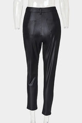 PU Leather High Waist Single Button Pants