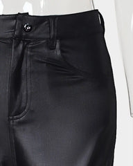 PU Leather High Waist Single Button Pants