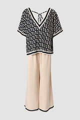 Geometric Print Batwing Sleeve Casual Top & Pants Set