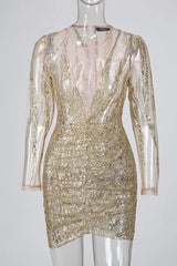 Ruched Design Sequin Bodycon Dress