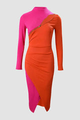 Colorblock Zip Detail Long Sleeve Bodycon Dress