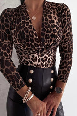 Cheetah Print V-neck Long Sleeve Top