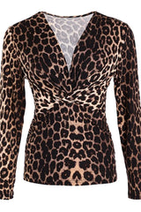 Cheetah Print V-neck Long Sleeve Top