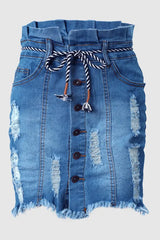 Frill Hem Ripped Pocket Decor Denim Skirt