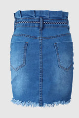 Frill Hem Ripped Pocket Decor Denim Skirt