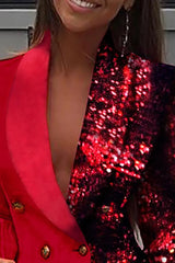 Colorblock Sequins Long Sleeve Blazer Dress