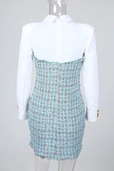 Long Sleeve Buttoned Tweed Bodycon Dress