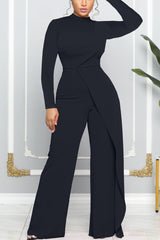 Plain Patchwork Long Sleeve Jumpsuit